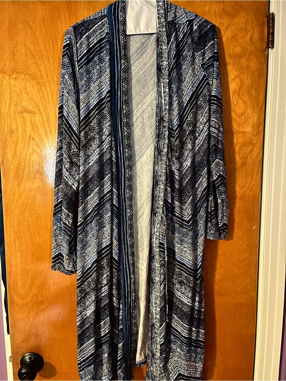 Women's Open Front Long robe - Blue Pattern